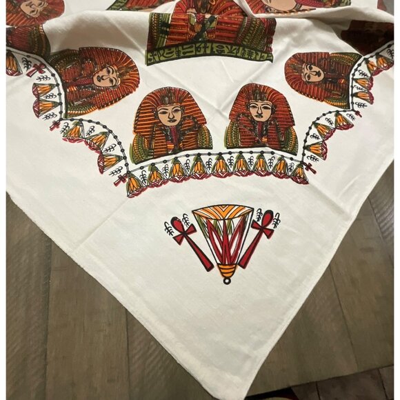 Egyptian Revival Tablecloth King Tut Pharaoh Ankh Rectangular 50" x 45" - Picture 4 of 5